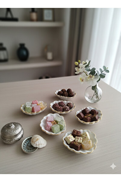 Butik Midye sunumluk altın dekoratif 6 lı lokumluk