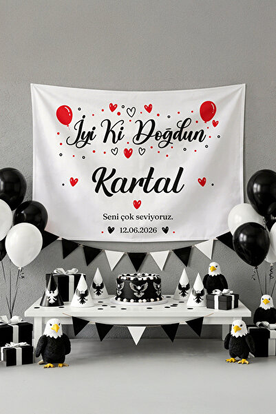 Vagonik Kişiye Özel Taraftar TemalıTemalı Siyah - Beyaz Doğum Günü Happy Birt...