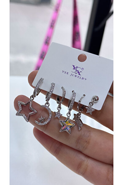 iky aksesuar Ysx Steel Multiple Earrings