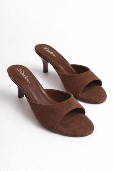 LDR Women's Brown Suede Open Toe Heels Slipper