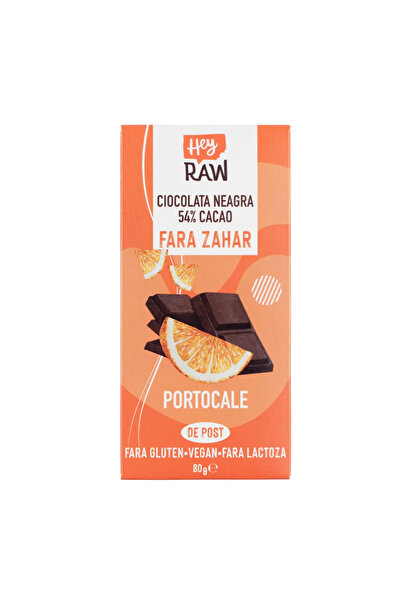 Heyraw CIOCOLATĂ NEAGRĂ FARA ZAHAR 54% cacao - Cutie Portocale x10