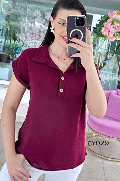 İnce Topuk Polo Collar Buttoned Aerobin Blouse 6Y029