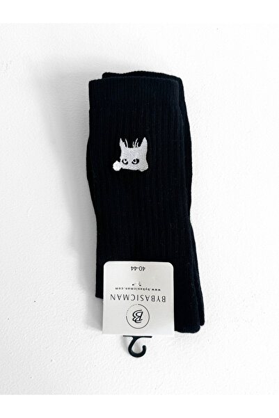 BYBASICMAN Crne čarape bez zuba Vezena