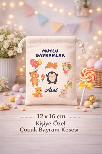 DVOYAGE 1 Adet Kişiye Özel İsimli Çocuk Bayram Kesesi- 12x16 cm Pamuklu Hediy...