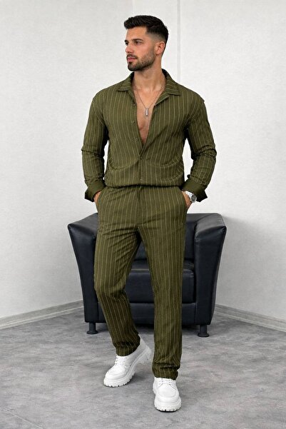 Minharir Men's Striped Crepe Suit