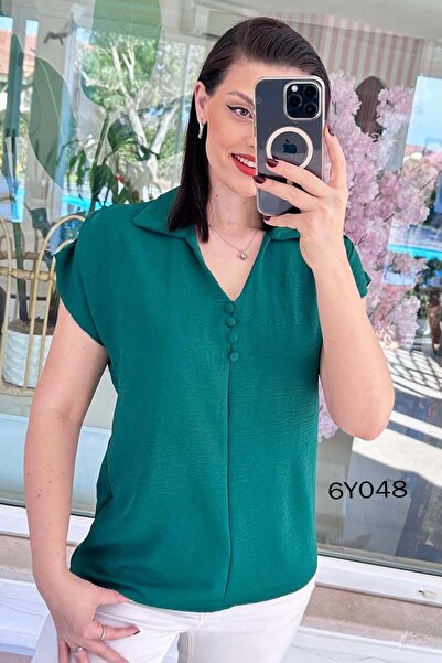 İnce Topuk Collared Buttoned Aerobin Blouse 6Y048