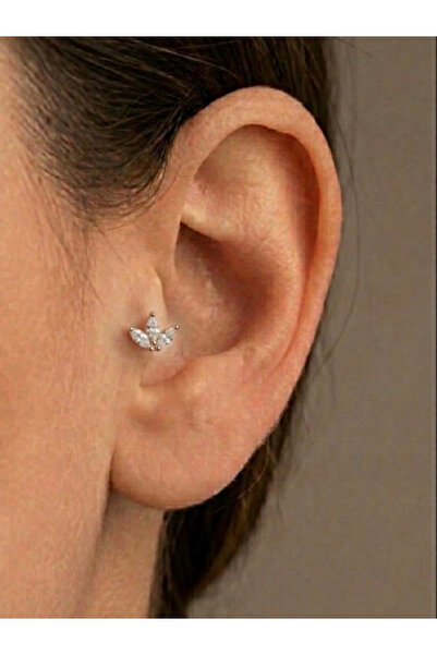 alysa jewelry Cerrahi Çelik zirkon taşlı üç yapraklı arkası düz 6mm Piercing ...