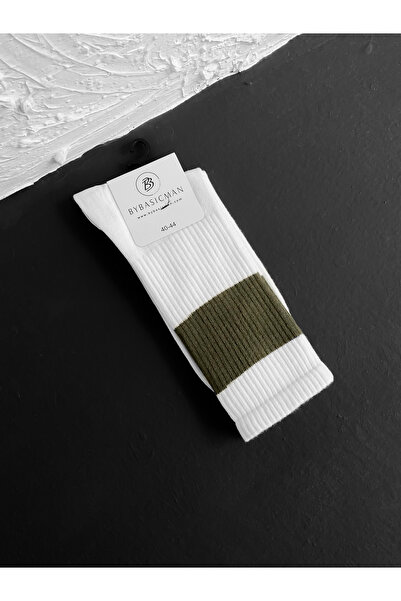 BYBASICMAN Beli čarape sa kaki prugama