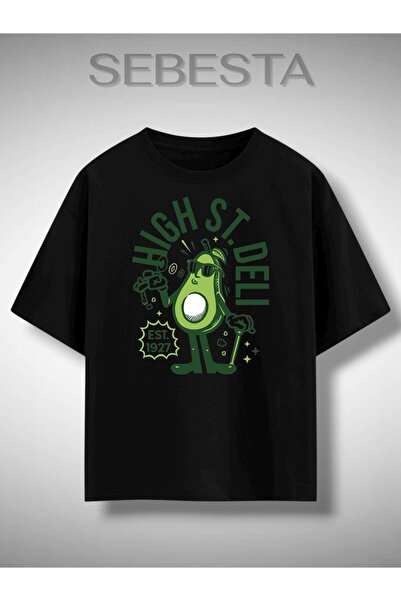 Sebesta Fashion تي شيرت أفوكادو مطبوع بريميوم كبير الحجم