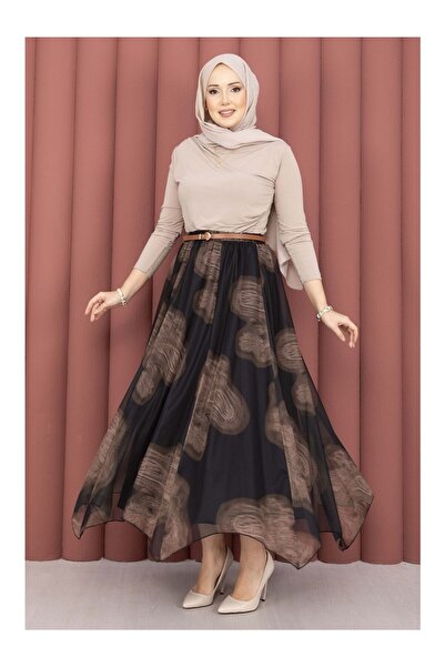 Blue Morpho Asymmetrical Cut Patterned Chiffon Skirt