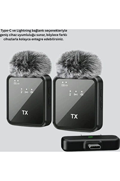pukotech F15 Profesyonel 2 Lİ Kablosuz Yaka Mikrofonu 2in1 Mikrofon Type-C/Lightning