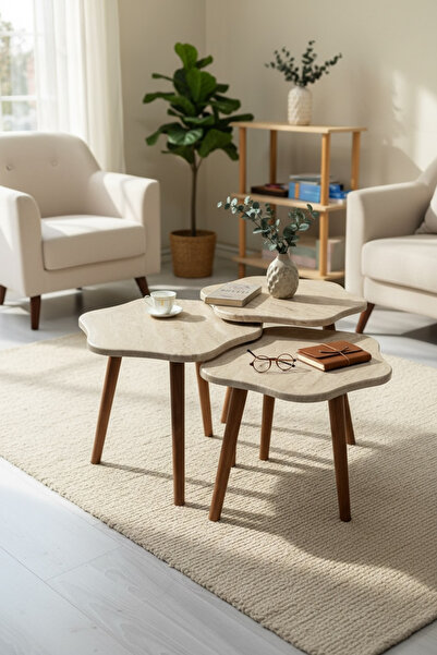 vilena Papatya 3’lü Zigon Sehpa Takımı – MDF Lam & Mebran Kaplama, Ahşap Ayak...