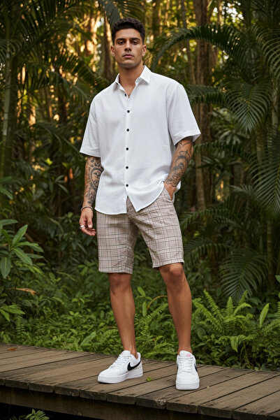 dehaine Men's casual Slim Fit checked trousers, 13116, Pink