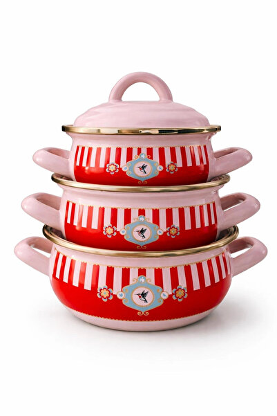 Premium Home Pr Home Alaria Pink Enamel Mini Pot Set 12-14-16 cm