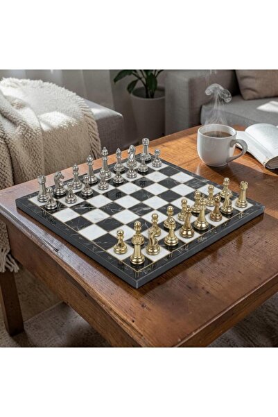 e-life shop Luxury Metal Chess Set Chrome Plated Classic Gold Themed Figures ...