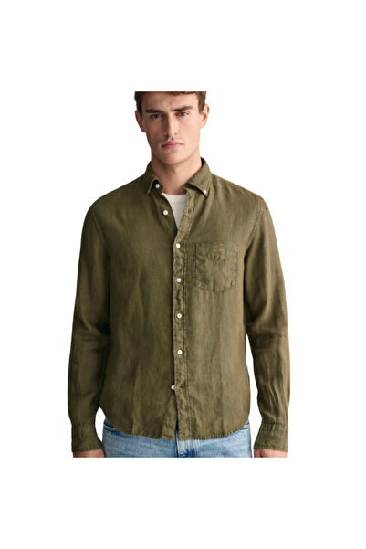 Gant Men's Green Regular Fit Button Collar Linen Shirt