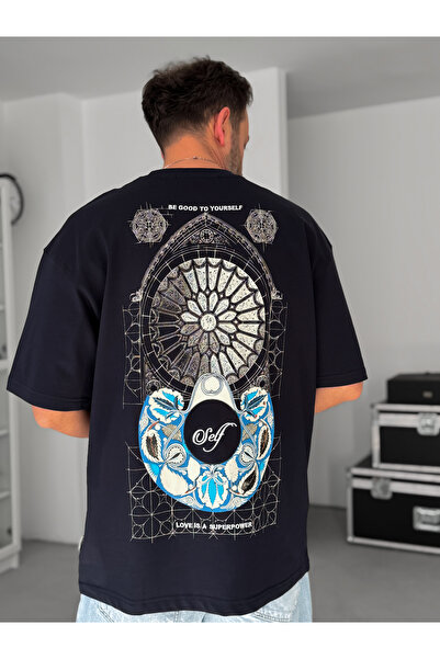 BYBASICMAN Mornarsko plava samostalna Vezena stražnja Štampano Oversize kroj ...