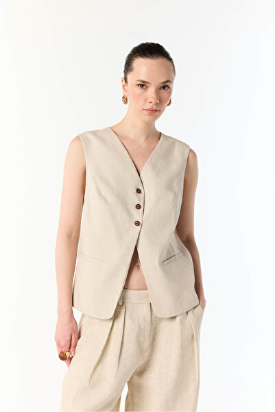 Mudo Linen Mixed Sleeveless Fitted Jacket