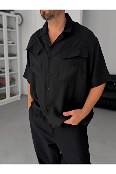 BYBASICMAN Crna dvostruka Sa džepovima majica kratkih rukava V-709