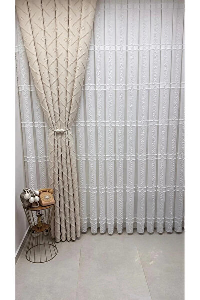 NİVEMESHOME 3-0006 V2 Beige 13 Pleated Background Curtain
