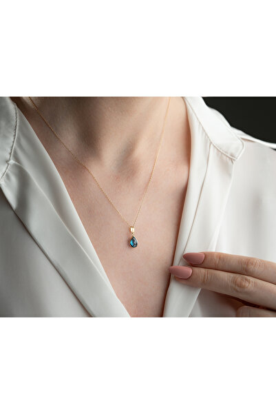 ADOR Altın Aquamarine Taşlı Kolye
