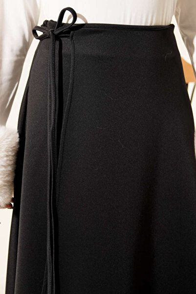 FEVİLLE تنورة نسائية من القماش الأسود ب بأربطة ك كريب