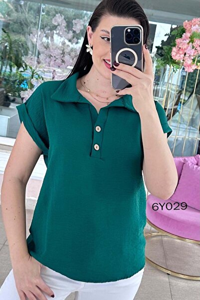 İnce Topuk Polo Collar Buttoned Aerobin Blouse 6Y029