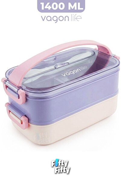 Vagonlife صندوق غداء من الفولاذ المقاوم للصدأ بسعة 1400 مل، طبقتين وثلاثة أقس...