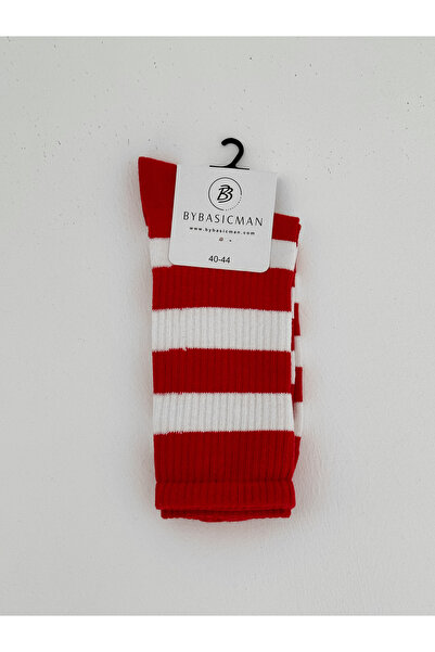 BYBASICMAN Crvene prugaste čarape