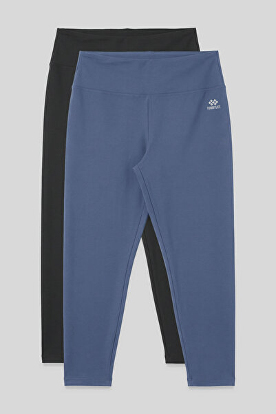 TOMMY LIFE slim fit Pachet de 2 colanți de damă mărime mare, antracit-petróle...