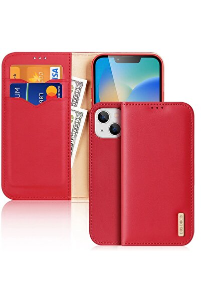 Dux Ducis Hivo Leather Flip Wallet Case with RFID for iPhone 14 Plus Red