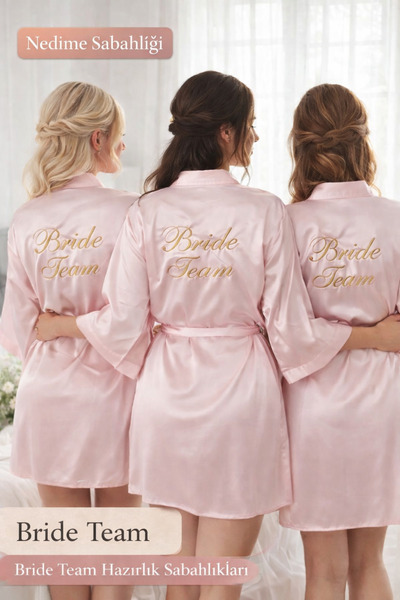 ALAZ TASARIM HOBİ 5’li Set Nedime Sabahlığı– Bride Team Sabahlık–Kişiye Özel ...