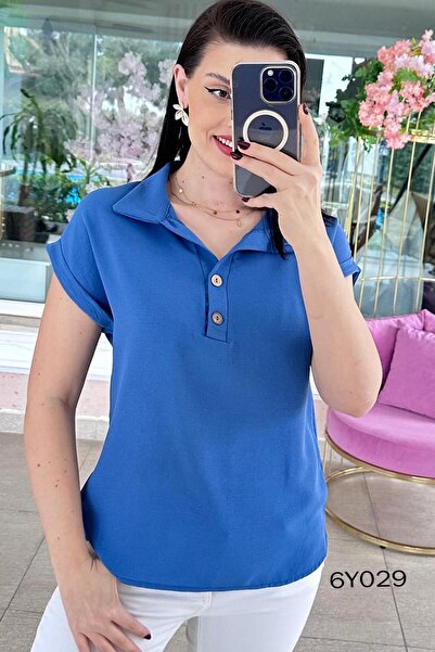 İnce Topuk Polo Collar Buttoned Aerobin Blouse 6Y029