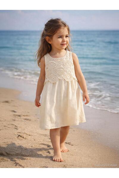 Civil Girls Dantelli 10-13 Yaş Elbise - Bej