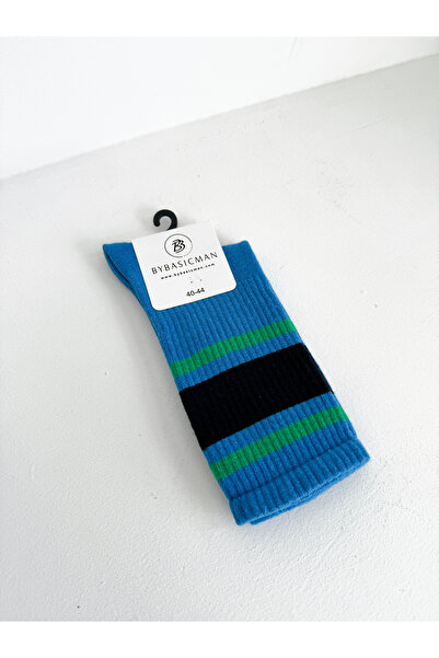 BYBASICMAN Plave velike prugaste čarape