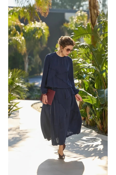 MissWhence Zip Detail Skirt Blouse Set 39020 Navy Blue