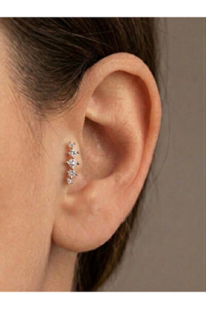 alysa jewelry Cerrahi Çelik zirkon taşlı Piercing 6mm arkası düz Tragus uyumlu