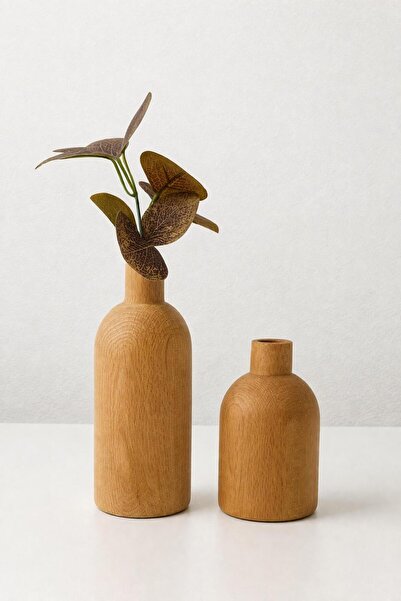 LEONEV Double Wooden Vase 18 cm and 13 cm