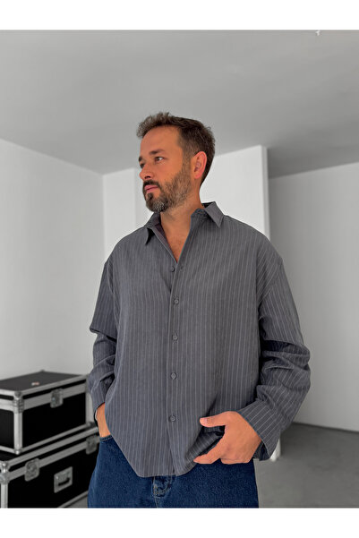 BYBASICMAN Dimljena Prugasto oprana košulja TW-7047