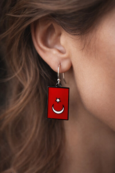 HER ŞEY NOTA www.herseynota.com Red Rectangular Moon Star Earrings – Dangle M...