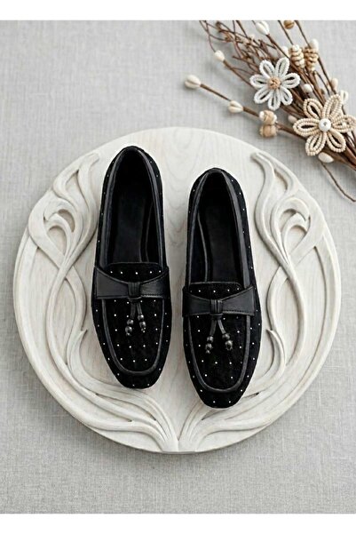 maydos Mini Taşlı Püsküllü Ahşap Boncuklu Loafer Babet