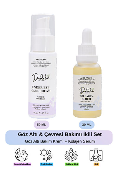 DUDELNA Göz Altı & Çevresi Bakım Seti | Kolajen Serum & Krem | Yaşlanma & Kır...