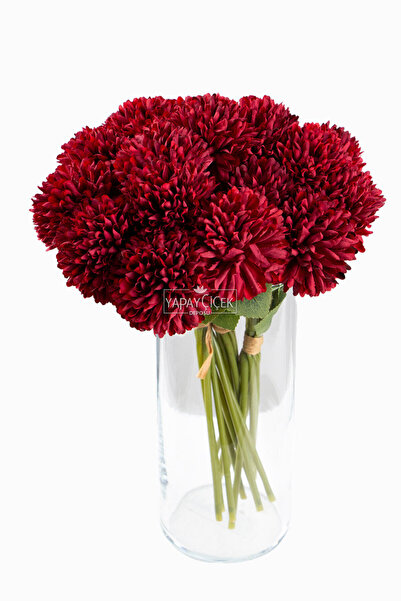 moontime alaçatı Mini Bordo Çiçek Top Krizantem Demeti, 7'li, 30 cm, Şık ve Z...