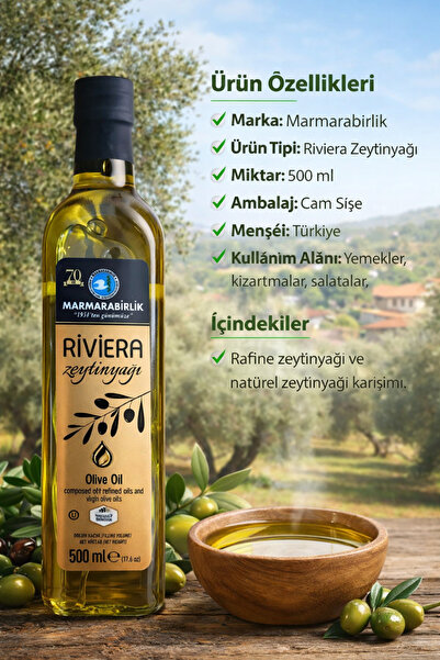 MarmaraBirlik Riviera Zeytinyağı 500 ml Cam Şişe – Yemeklik Zeytinyağı