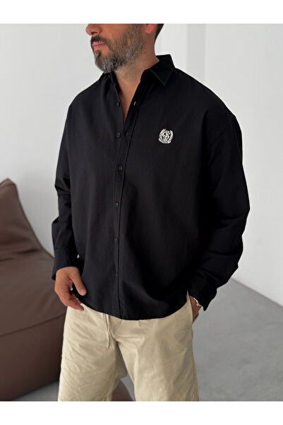 BYBASICMAN Crna košulja Black Heritage Vezena Oversize kroj G-5725