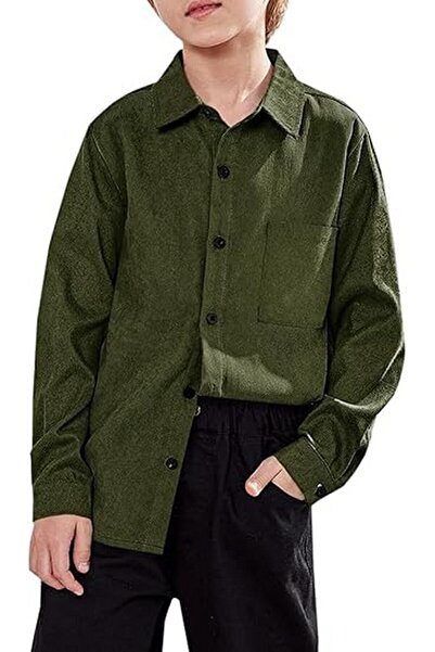 Karlywindow Boys' long-sleeved shirt, khaki, size 10-12 years,