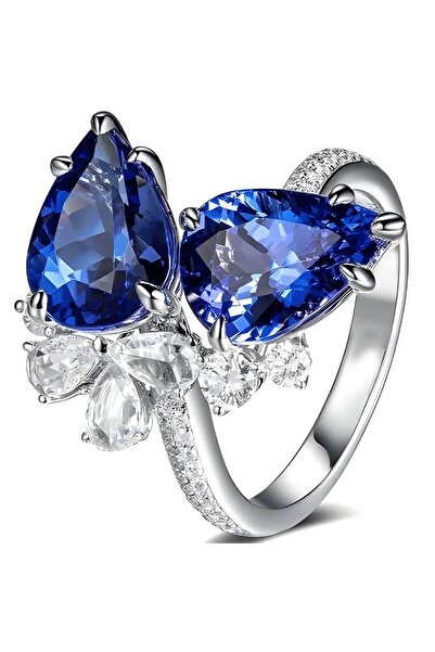 ZODIACOOL Inel 2 pietre cuart Saphire, piatra protecție, reglabil pe mărimi