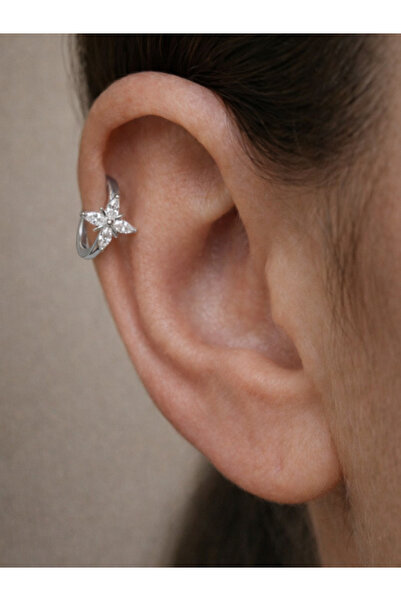alysa jewelry Cerrahi Çelik Zirkon Taşlı Çiçek Halka Piercing 8mm