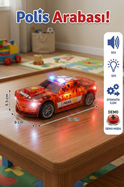 craftivio Işıklı Sesli Şeffaf Oyuncak Polis Arabası Dişli Mekanizmalı Otomati...