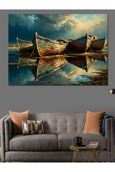 Artmeg Bărci vechi reflectate în apă liniștită - Pânză decorativă - Masă din ...